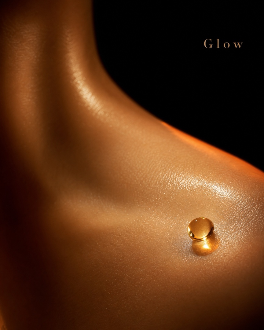 Glow, glühende Haut mit Tropfen