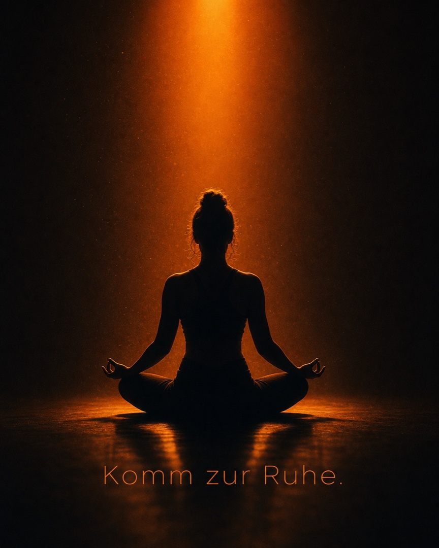 Wellness: Yoga-Silhouette im Lichtkegel, Komm zur Ruhe